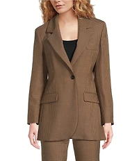 Marella Cerreto Wool Blend Plaid Notch Lapel Long Sleeve Blazer