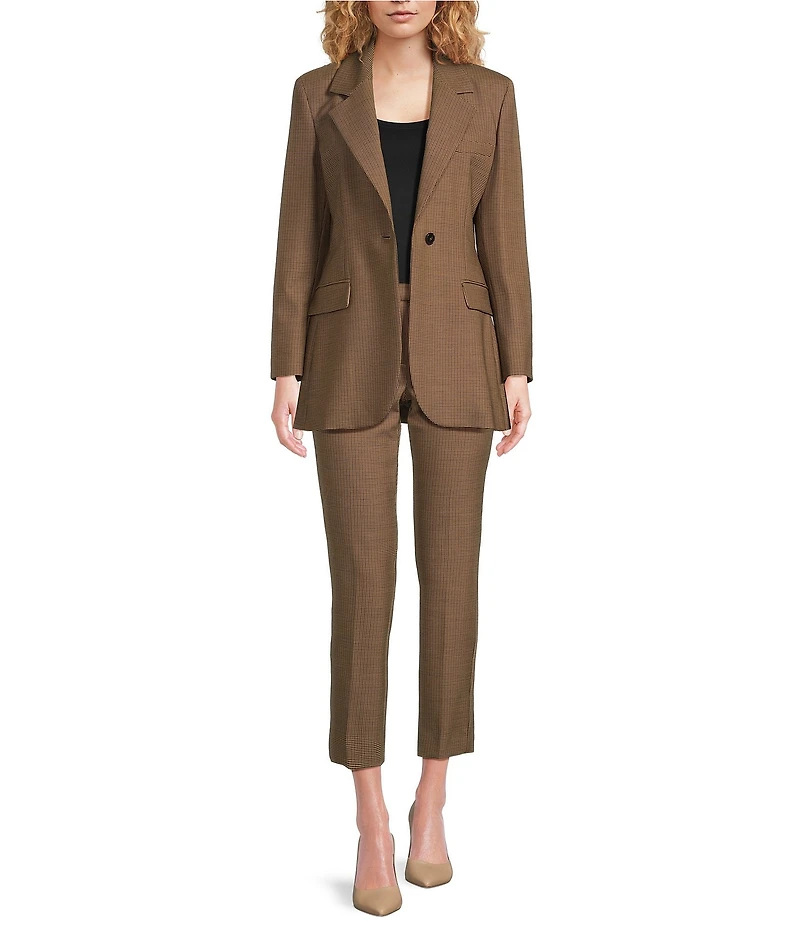 Marella Cerreto Wool Blend Plaid Notch Lapel Long Sleeve Blazer