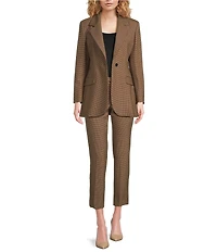 Marella Cerreto Wool Blend Plaid Notch Lapel Long Sleeve Blazer