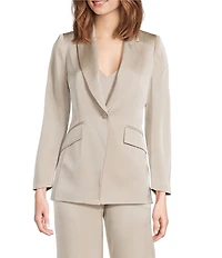 Marella Coordinating Cognac Satin Point Lapel Long Sleeve One-Button Blazer