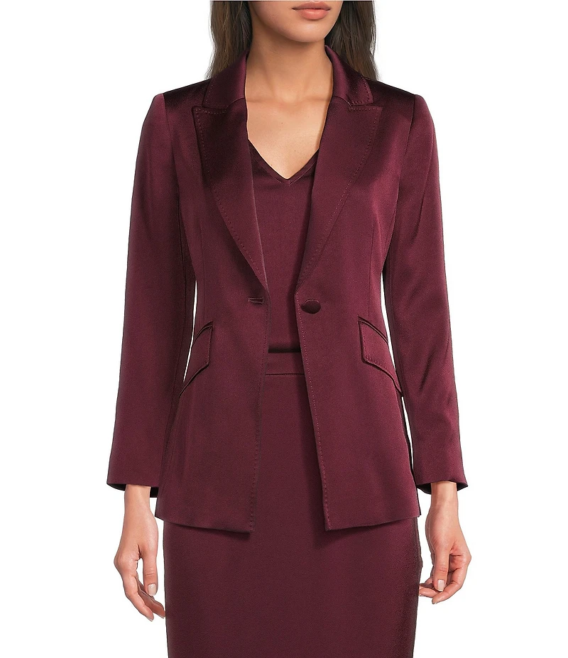 Marella Coordinating Cognac Satin Point Lapel Long Sleeve One-Button Blazer