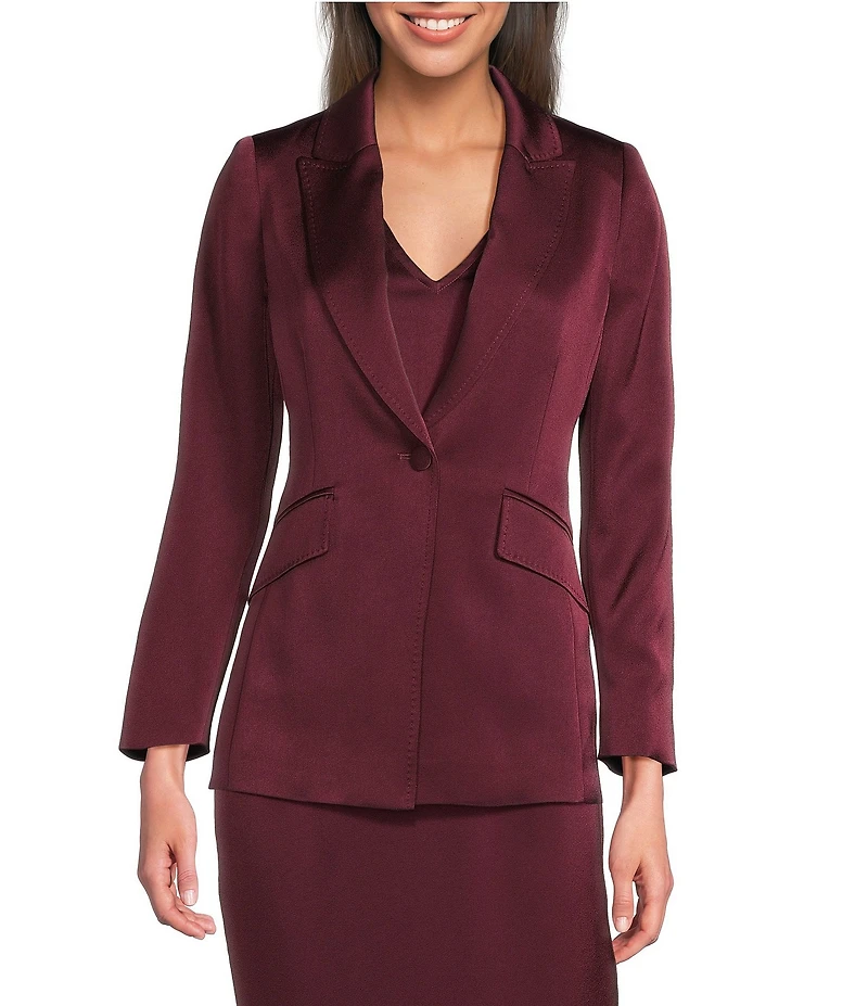 Marella Coordinating Cognac Satin Point Lapel Long Sleeve One-Button Blazer