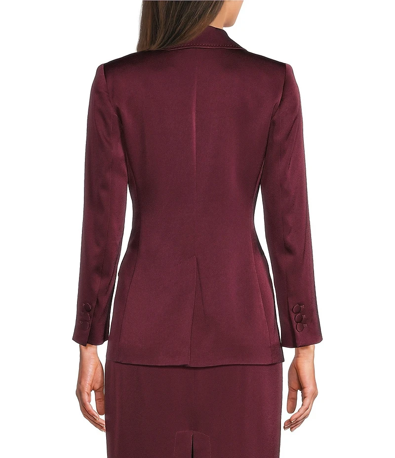 Marella Coordinating Cognac Satin Point Lapel Long Sleeve One-Button Blazer