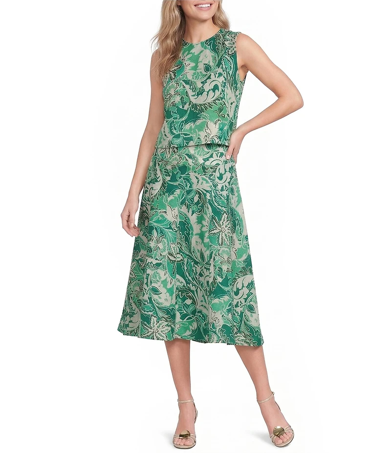 Marella Coordinating Ospite Foliage Printed Linen Skirt