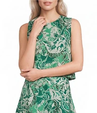 Marella Coordinating Woven Quinto Emerald Printed Linen Sleeveless Canvas Top