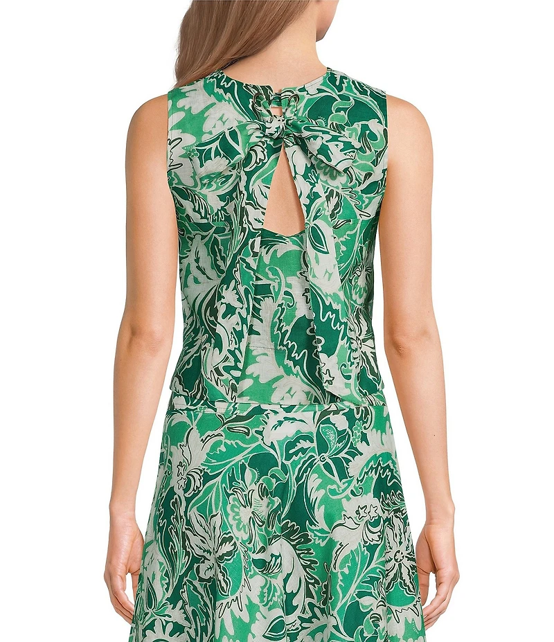 Marella Coordinating Woven Quinto Emerald Printed Linen Sleeveless Canvas Top