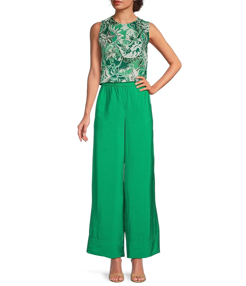 Marella Coordinating Woven Quinto Emerald Printed Linen Sleeveless Canvas Top