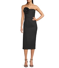 Marella Domez Rosette Strapless Sleeveless A-Line Midi Dress