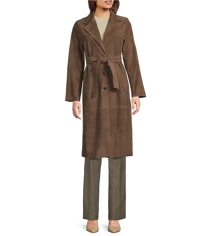 Marella Edel Suede Notch Lapel Belted Trench Coat