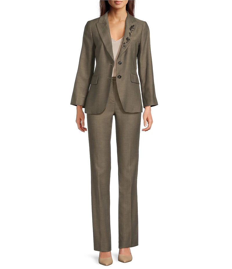 Marella Edison Wool Blend Twill Herringbone Pleated Long Pants