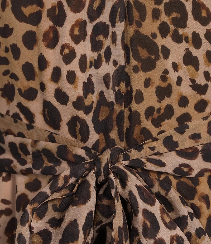 Marella Fabio Viscose Animal Print Point Collar V-Neck Long Sleeve Belted Mini Dress