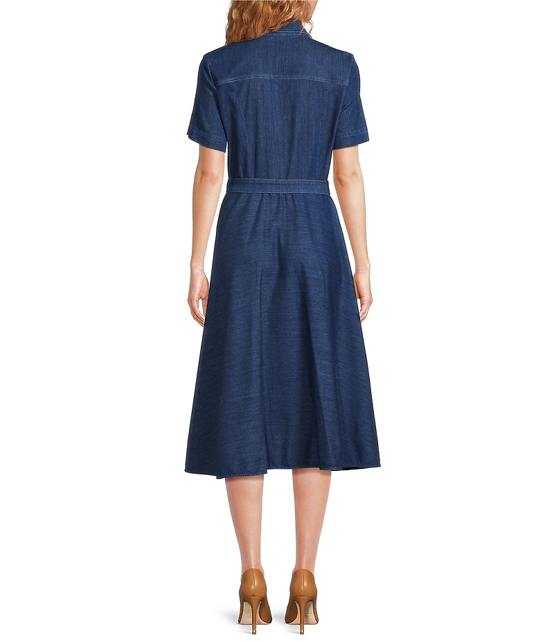 Marella Fagotto Denim Point Collar Short Sleeve Midi Dress