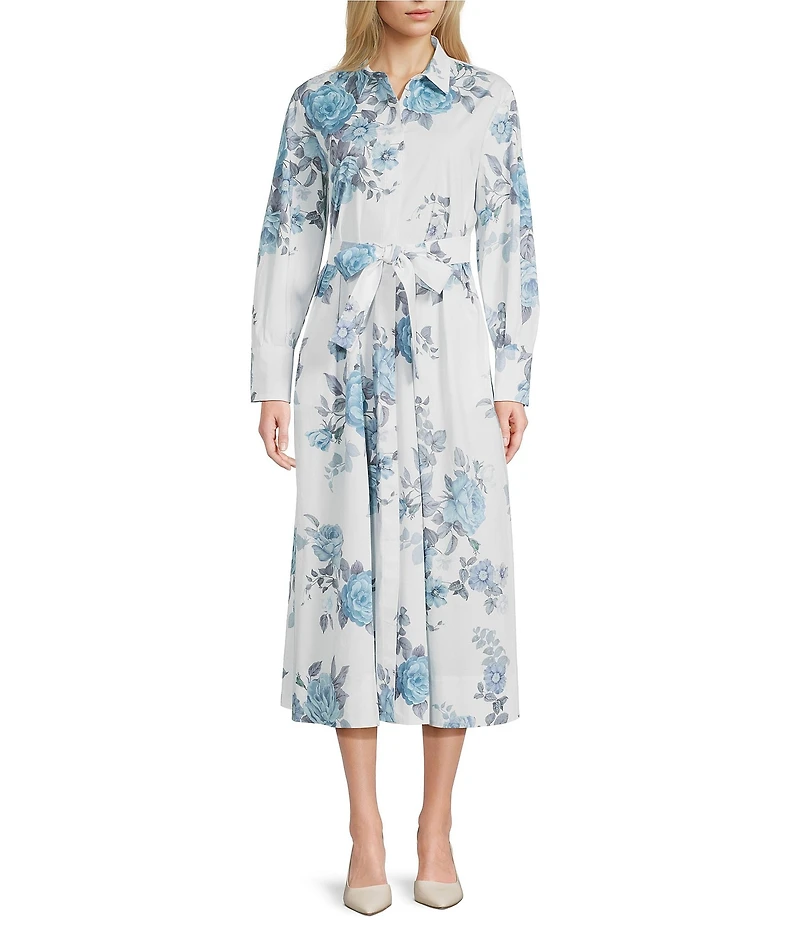 Marella Formica Printed Long Sleeve Belted Maxi Shirt Dress