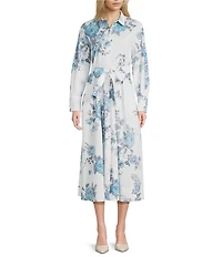 Marella Formica Printed Long Sleeve Belted Maxi Shirt Dress