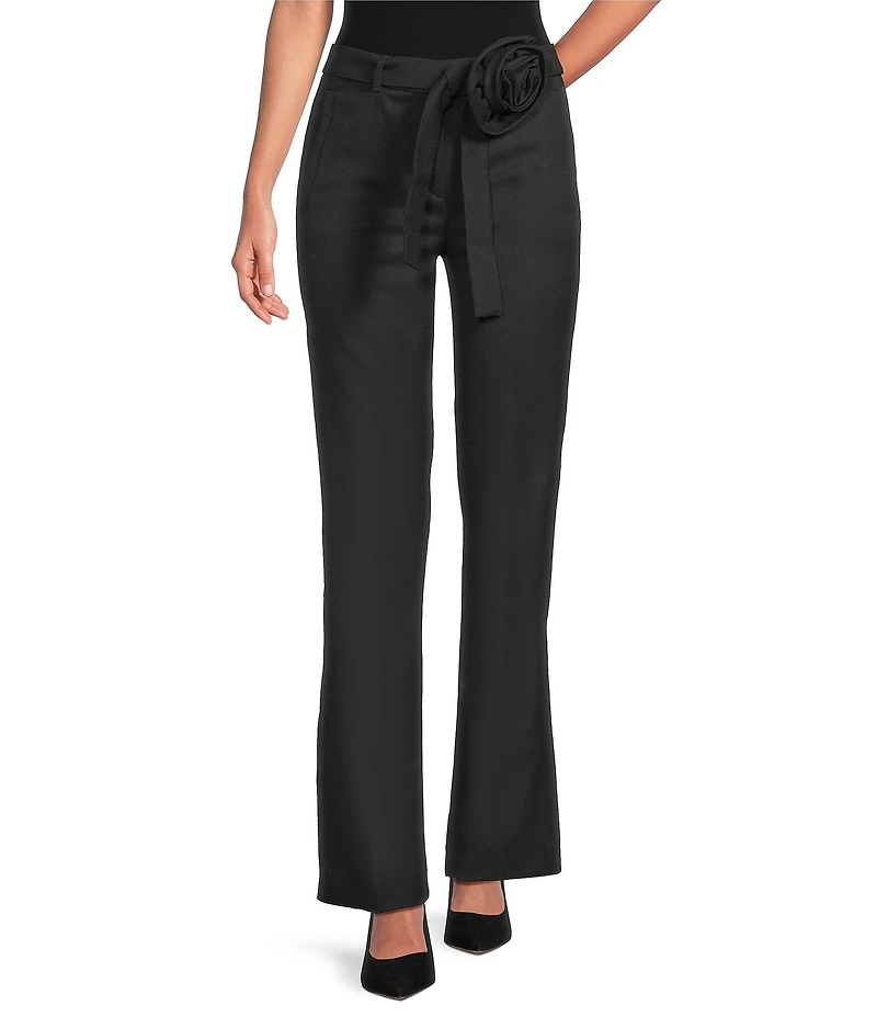 Marella Fosca Flat Front Rosette Flat Front Straight Leg Pants