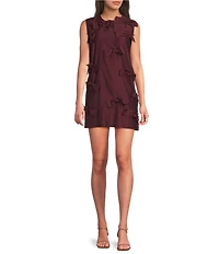 Marella Gancio Cotton Silk Voile Round Neck Sleeveless Bow Applique Mini Dress