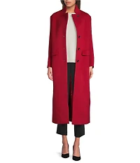 Marella Giostro Stand Collar Long Sleeve Double-Breasted Wool Coat