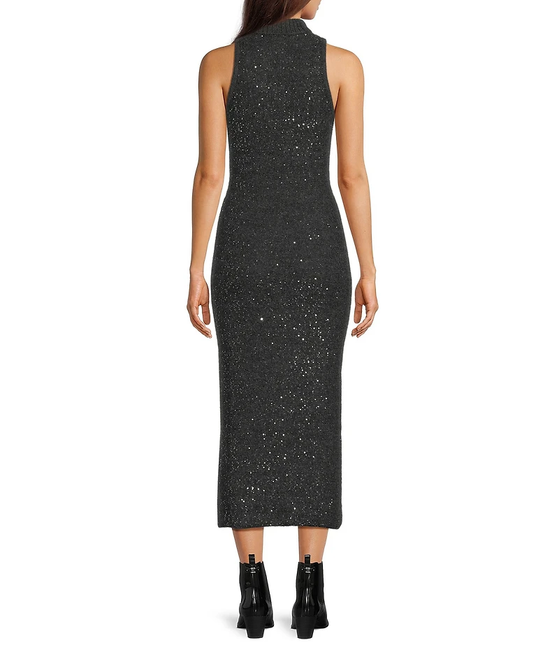 Marella Ilsa Alpaca Wool Blend Sequin Knit Turtleneck Sleeveless Bodycon Maxi Sweater Dress