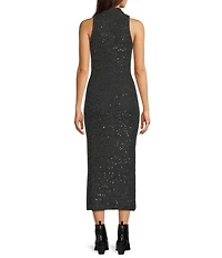 Marella Ilsa Alpaca Wool Blend Sequin Knit Turtleneck Sleeveless Bodycon Maxi Sweater Dress