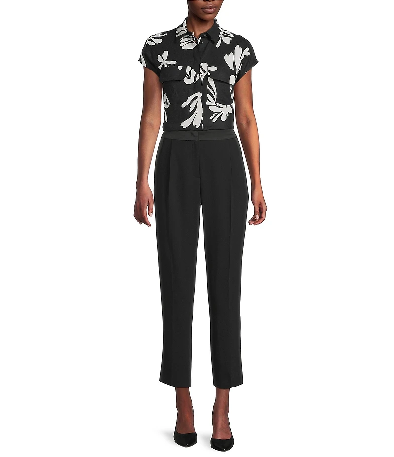 Marella Izabel Crepe Satin Straight Fit Pressed Pleat Ankle Pants