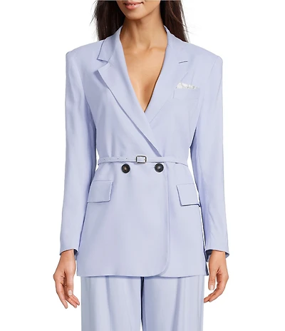 Marella Manisa Stretch Twill Notch Lapel Collar Long Sleeve Double Breasted Belted Coordinating Jacket