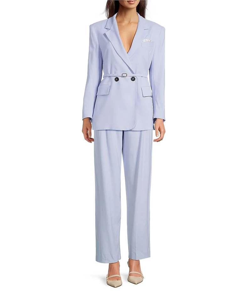 Marella Manisa Stretch Twill Notch Lapel Collar Long Sleeve Double Breasted Belted Coordinating Jacket
