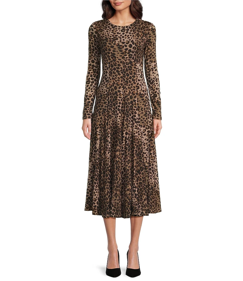 Marella Mecene Tulle Jersey Animal Print Long Sleeve Fit-And-Flare Dress