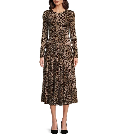 Marella Mecene Tulle Jersey Animal Print Long Sleeve Fit-And-Flare Dress