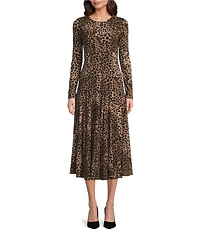 Marella Mecene Tulle Jersey Animal Print Long Sleeve Fit-And-Flare Dress