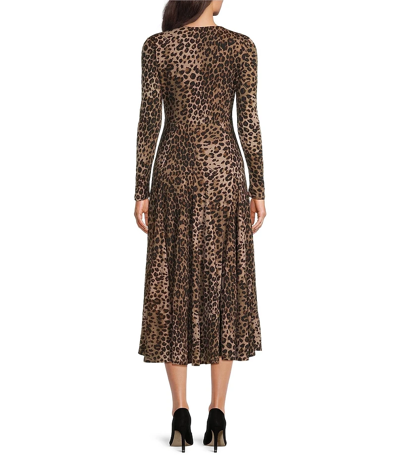 Marella Mecene Tulle Jersey Animal Print Long Sleeve Fit-And-Flare Dress