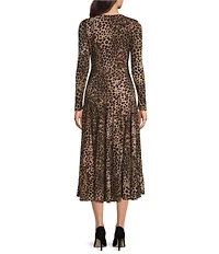 Marella Mecene Tulle Jersey Animal Print Long Sleeve Fit-And-Flare Dress