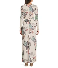 Marella Millghiglia Floral Print Jersey Boat Neck Long Sleeve Shift Maxi Dress