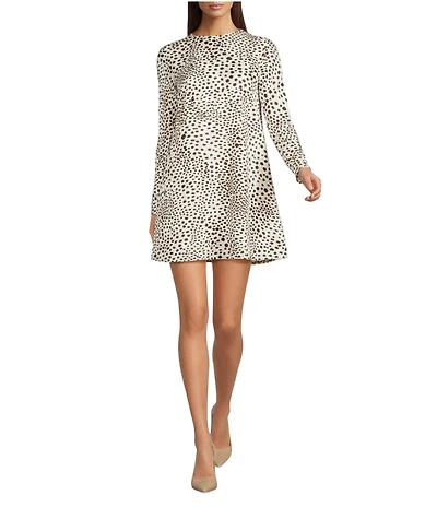 Marella Millsamba Silk Dot Print Crew Neck Long Sleeve Shift Mini Dress