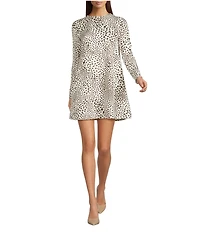 Marella Millsamba Silk Dot Print Crew Neck Long Sleeve Shift Mini Dress
