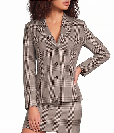 Marella Mllginseng Yarn Dyed Plaid Notch Lapel Collar Long Sleeve Jacket