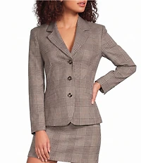 Marella Mllginseng Yarn Dyed Plaid Notch Lapel Collar Long Sleeve Jacket