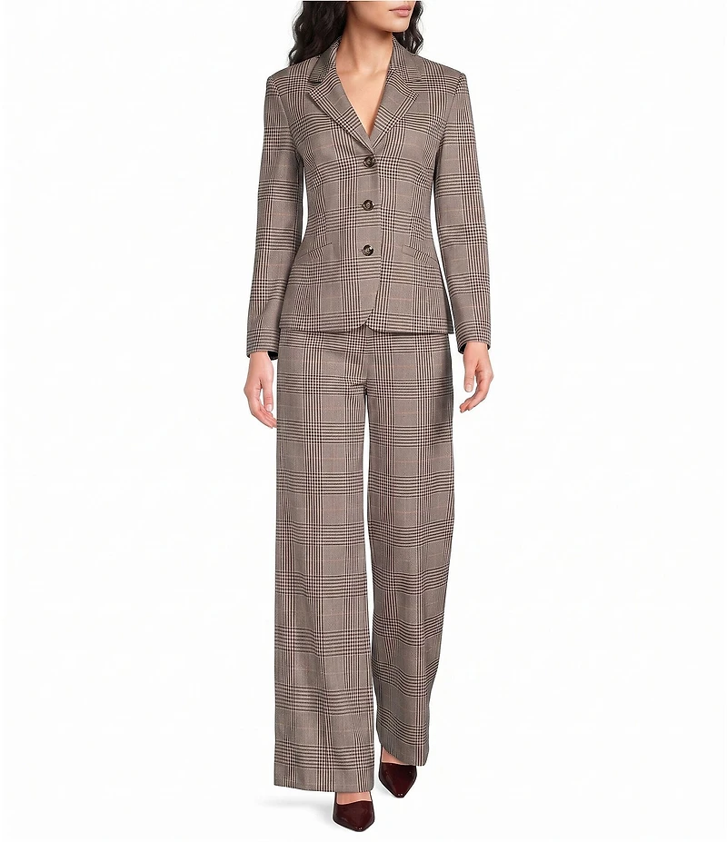 Marella Mllginseng Yarn Dyed Plaid Notch Lapel Collar Long Sleeve Jacket