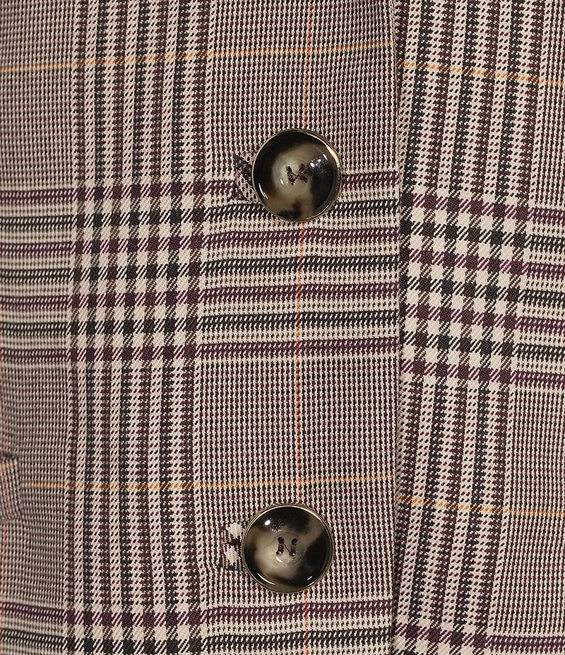 Marella Mllginseng Yarn Dyed Plaid Notch Lapel Collar Long Sleeve Jacket