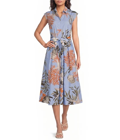 Marella Mllpadana Poplin Tie Waist Midi Shirt Dress