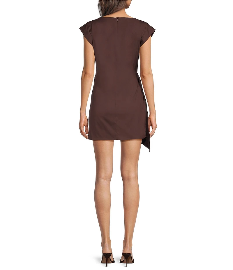 Marella Mllsabine Stretch Poplin Boat Neck Cap Sleeve Side Drape Belted Mini Dress