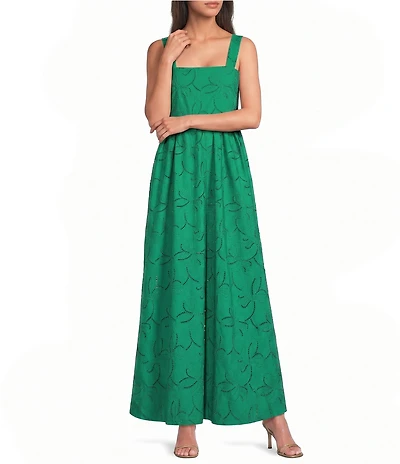 Marella Nido Emerald Eyelet Fit and Flare Maxi Dress
