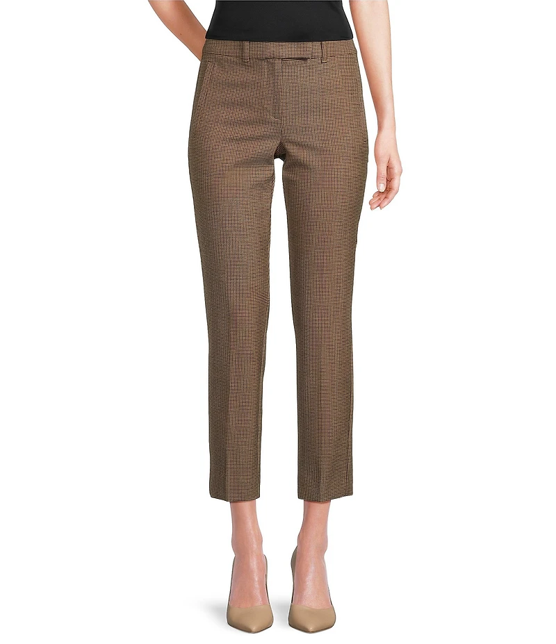 Marella Opaco Wool Blend Plaid Camel Pressed Pleated Straight Leg Pants