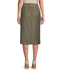 Marella Ordine Wool Blend Twill Kaki Side Knot Wrap Midi Skirt