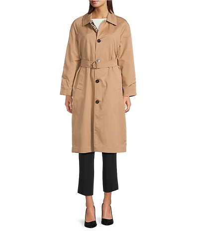 Marella Ragusa Reversible Checkered Cotton Blend Waterproof Long Sleeve Trench Coat
