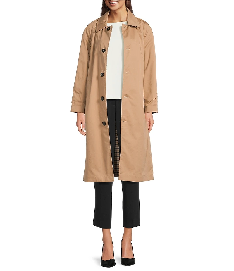 Marella Ragusa Reversible Checkered Cotton Blend Waterproof Long Sleeve Trench Coat