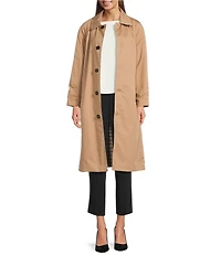 Marella Ragusa Reversible Checkered Cotton Blend Waterproof Long Sleeve Trench Coat