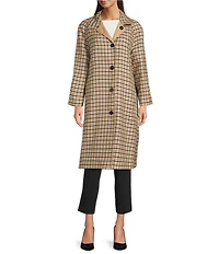 Marella Ragusa Reversible Checkered Cotton Blend Waterproof Long Sleeve Trench Coat