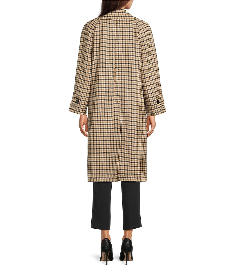 Marella Ragusa Reversible Checkered Cotton Blend Waterproof Long Sleeve Trench Coat