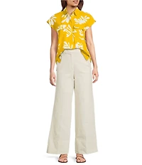 Marella Reseda Garment Dyed Stretch Denim Wide Leg Ankle Pants