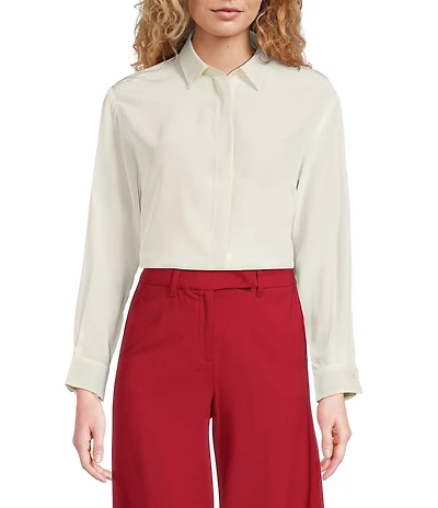 Marella Rocker Silk Point Collar Long Sleeve Top